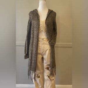 No Boundaries Brown Fringe Long Line Cardigan